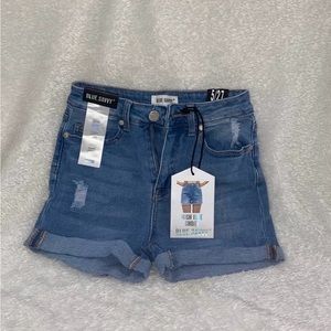 Blue savvy juniors, high rise denim Jean shorts, size 5/26